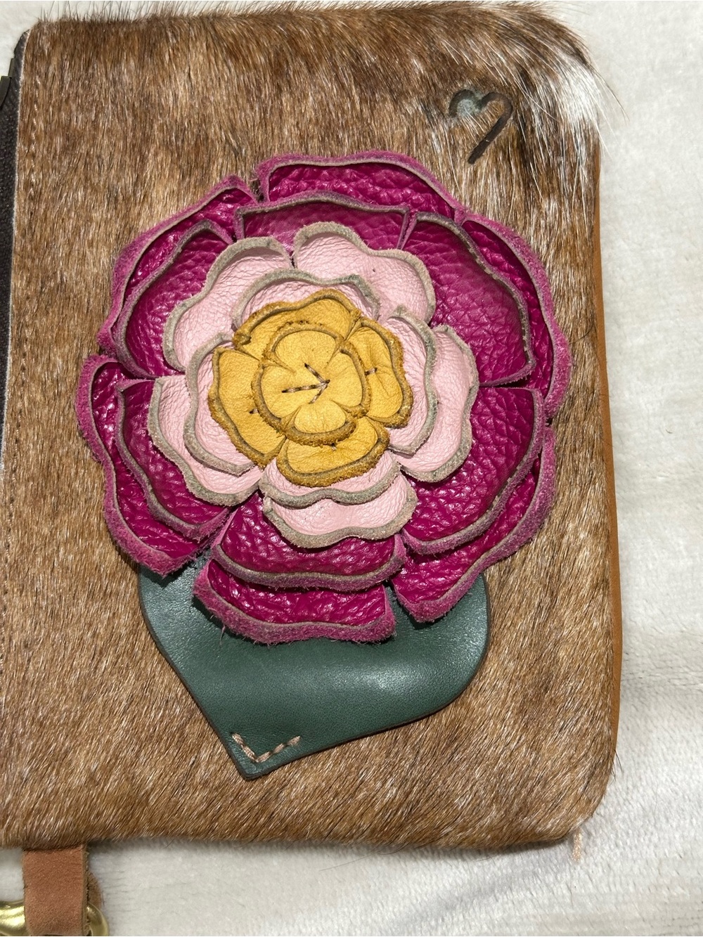 Rail Three Ranch’s Handmade Floral Leather Accent Clutch - Pink & Yellow